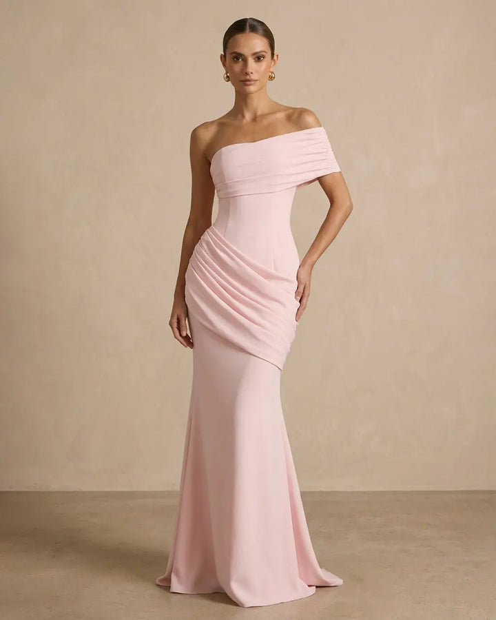 Pink Off-The-Shoulder Ruched Mermaid Maxi Dress SOLACE