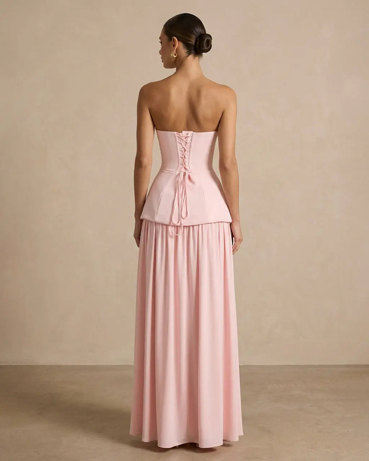 Blush Pink Halter Neck Bustier Corset Slit Maxi Dress SOLACE