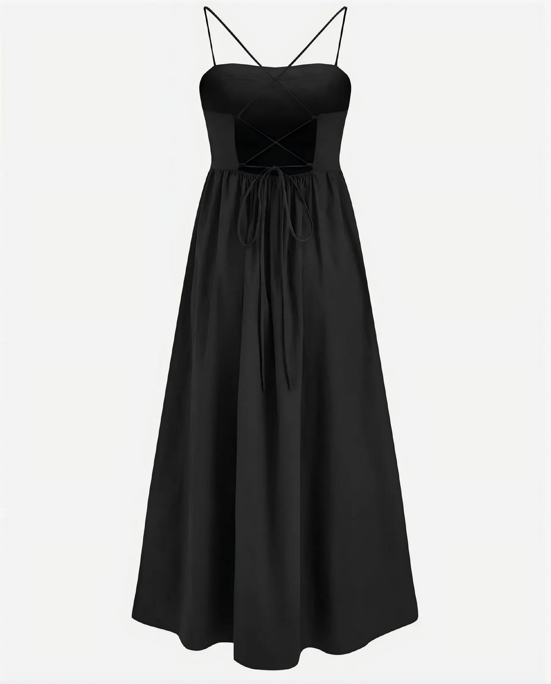 SOLACE  Black Lace-Up Back Textured Maxi Cami Dress 