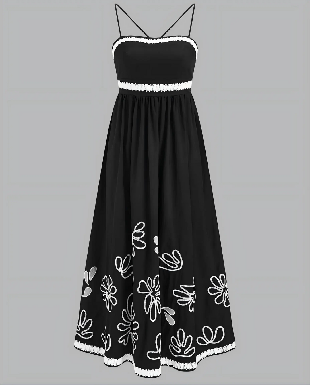 SOLACE  Black Lace-Up Back Textured Maxi Cami Dress 