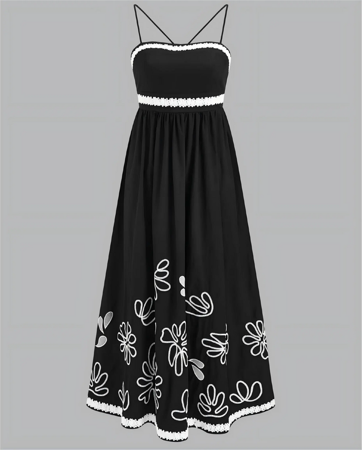SOLACE  Black Lace-Up Back Textured Maxi Cami Dress 