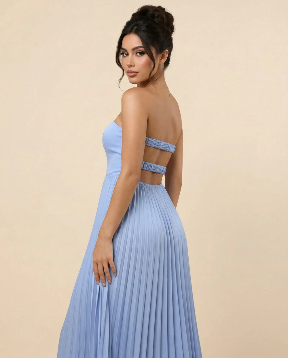 SOLACE  Light Blue Satin Corset Bodice Slim Fit Midi Party Dress 