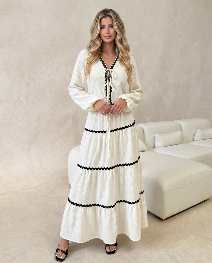 Contrast Trim Top And Maxi Skirt Two‑Piece Set