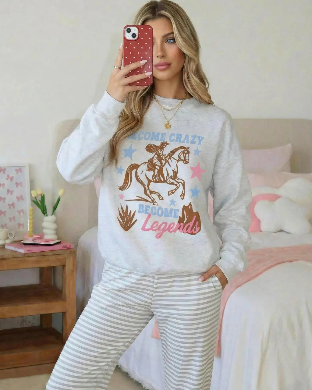 Gray Casual Horse Graphic Print Sweatshirt SOLACE