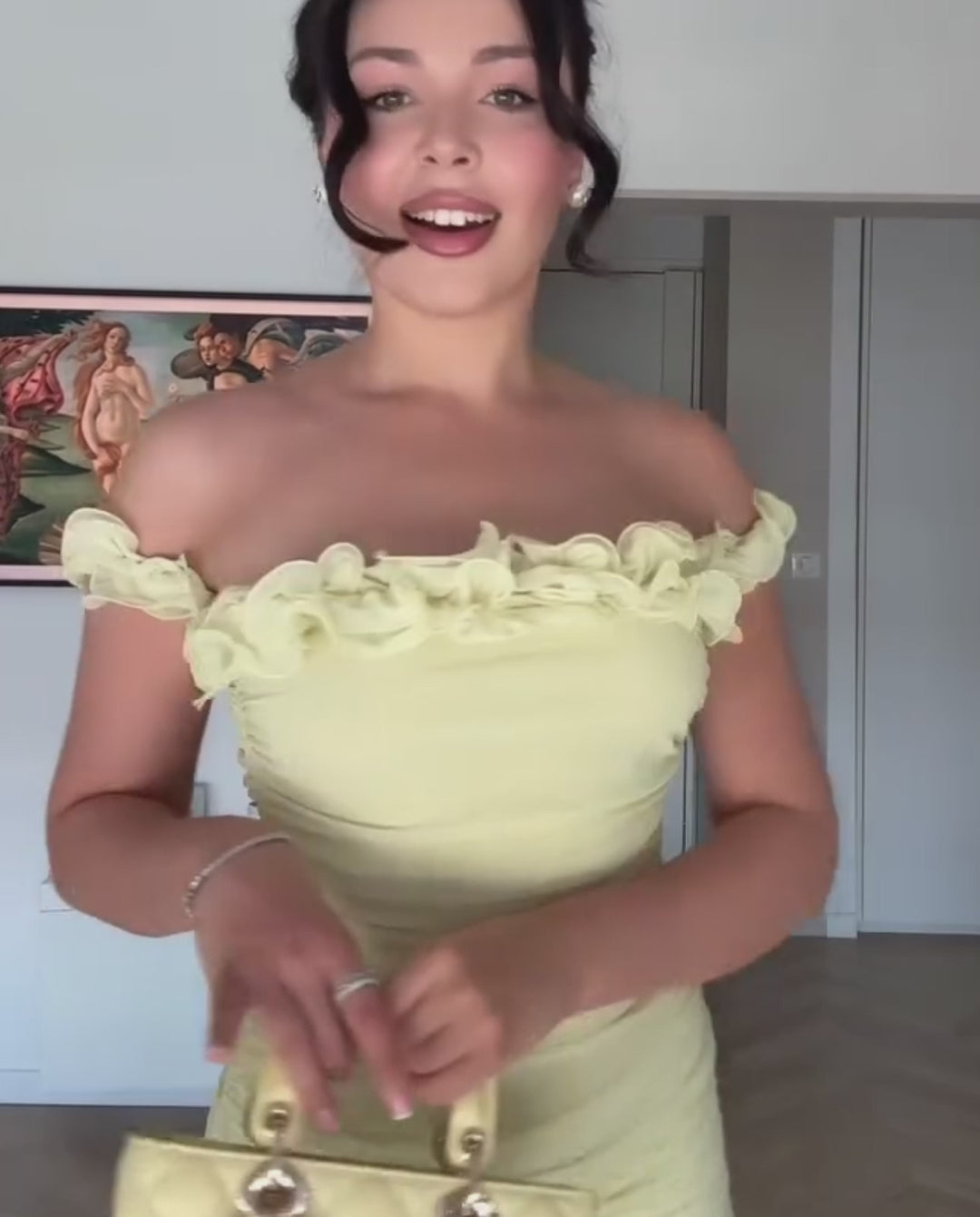 Pale Yellow Ruffled Ruched Slim Fit Maxi Evening Dress