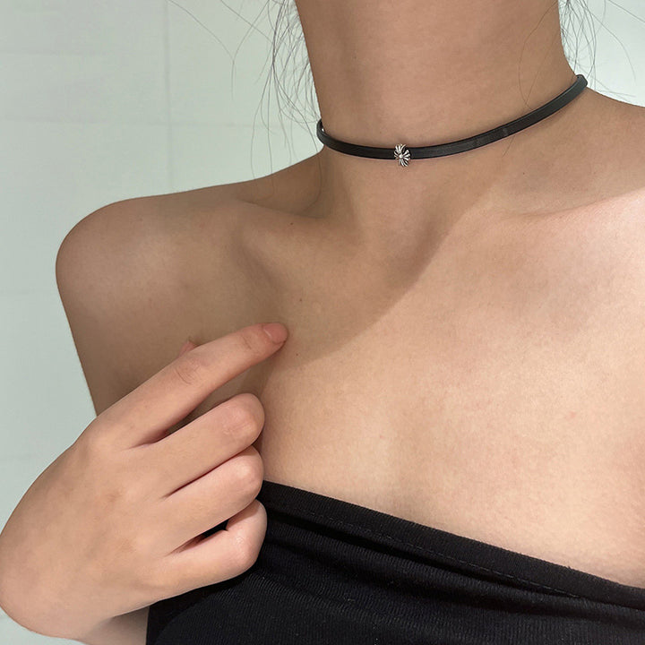 Cross Charm Black Leather Choker