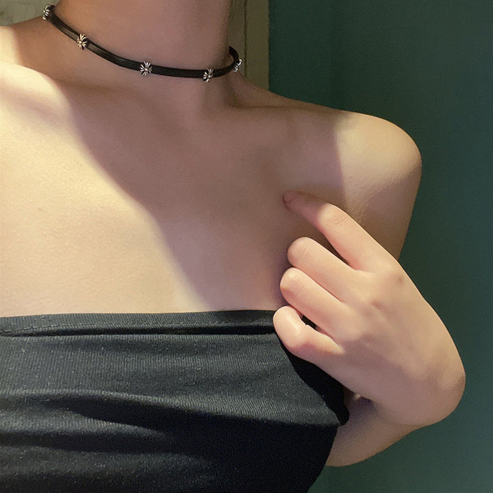 Cross Charm Black Leather Choker